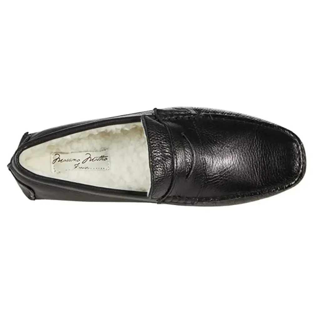 Massimo Matteo Penny Loafer Men's US 10 Black Leather Faux Fur Lined ZAP1037